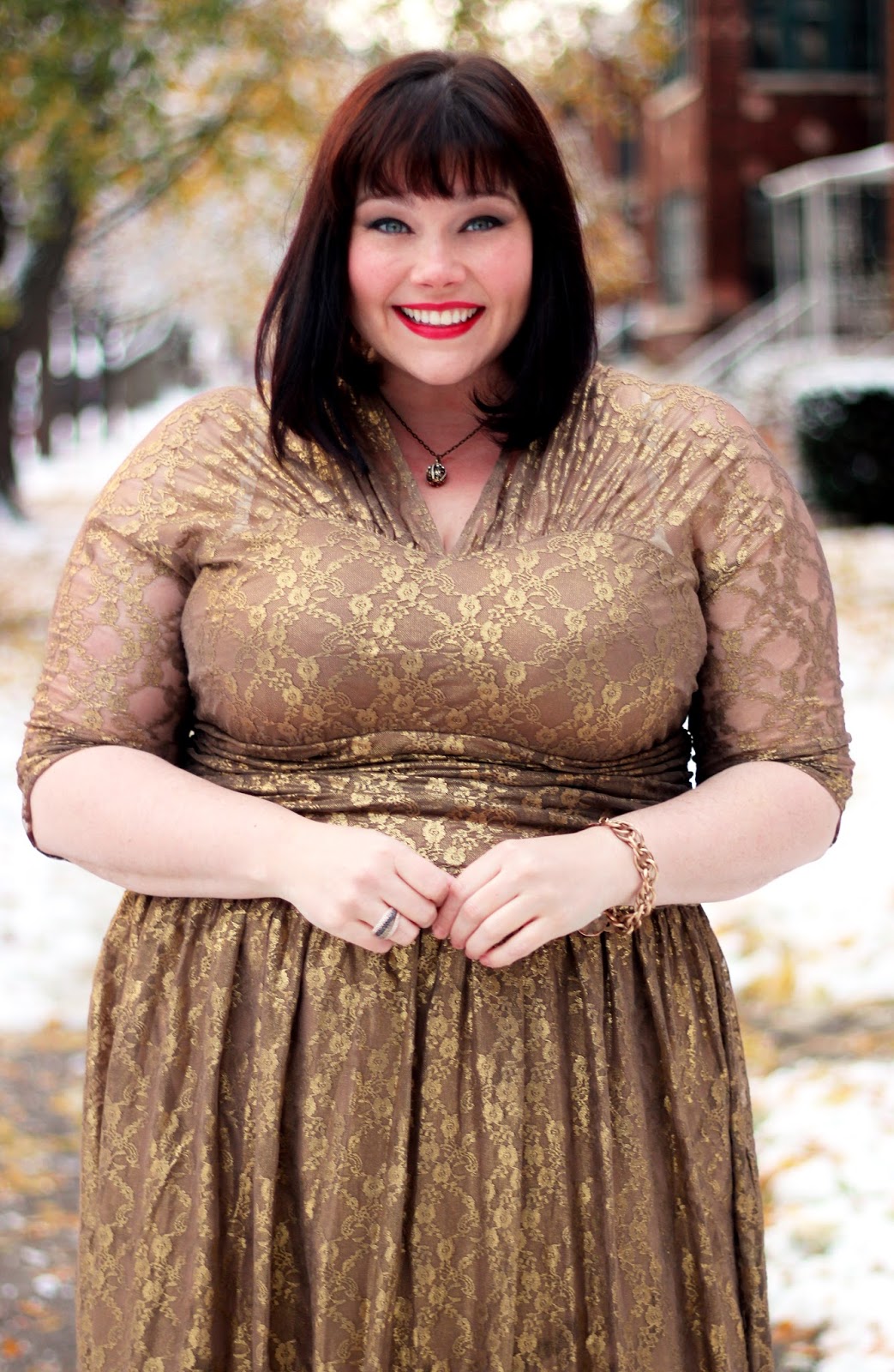 Plus Size Holiday Style Gold Lace Perfection By Kiyonna