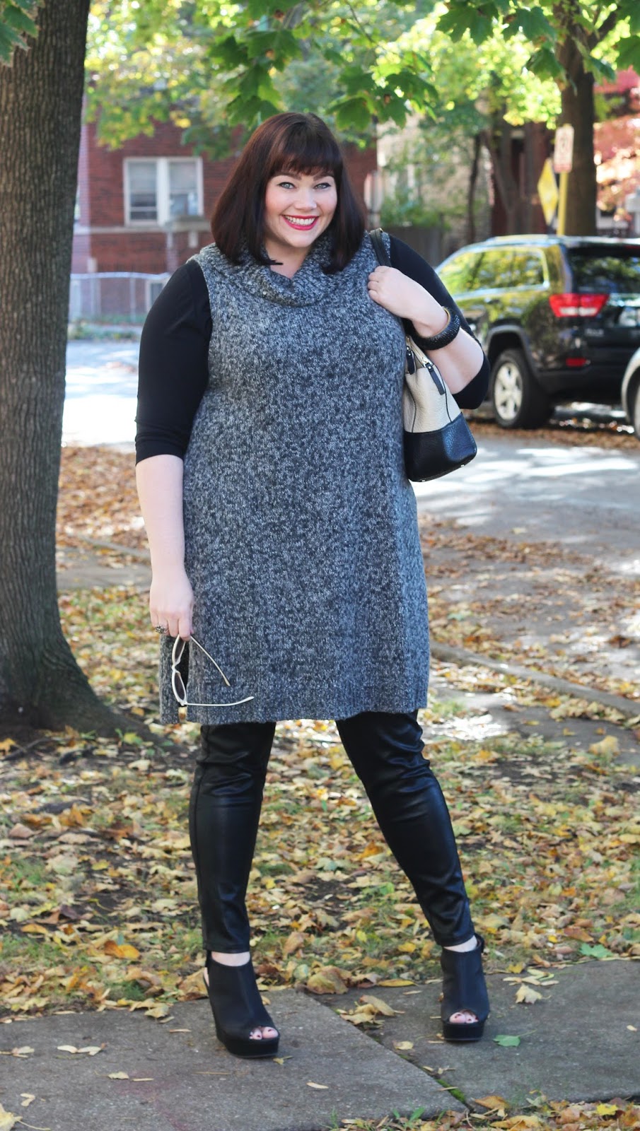 Plus Size Winter Wear: Sweater Tunic and Leather Jeggings
