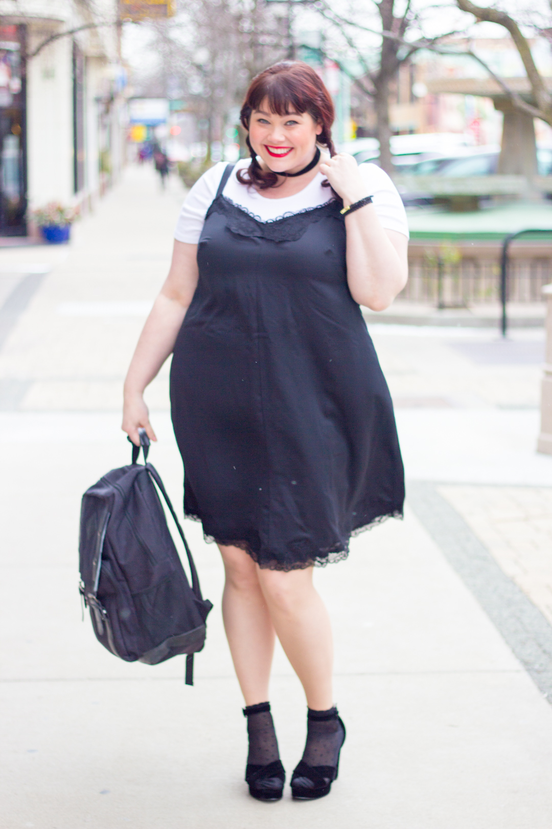 90s black dress with white shirt