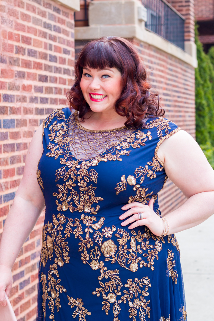 blue and gold plus size dress