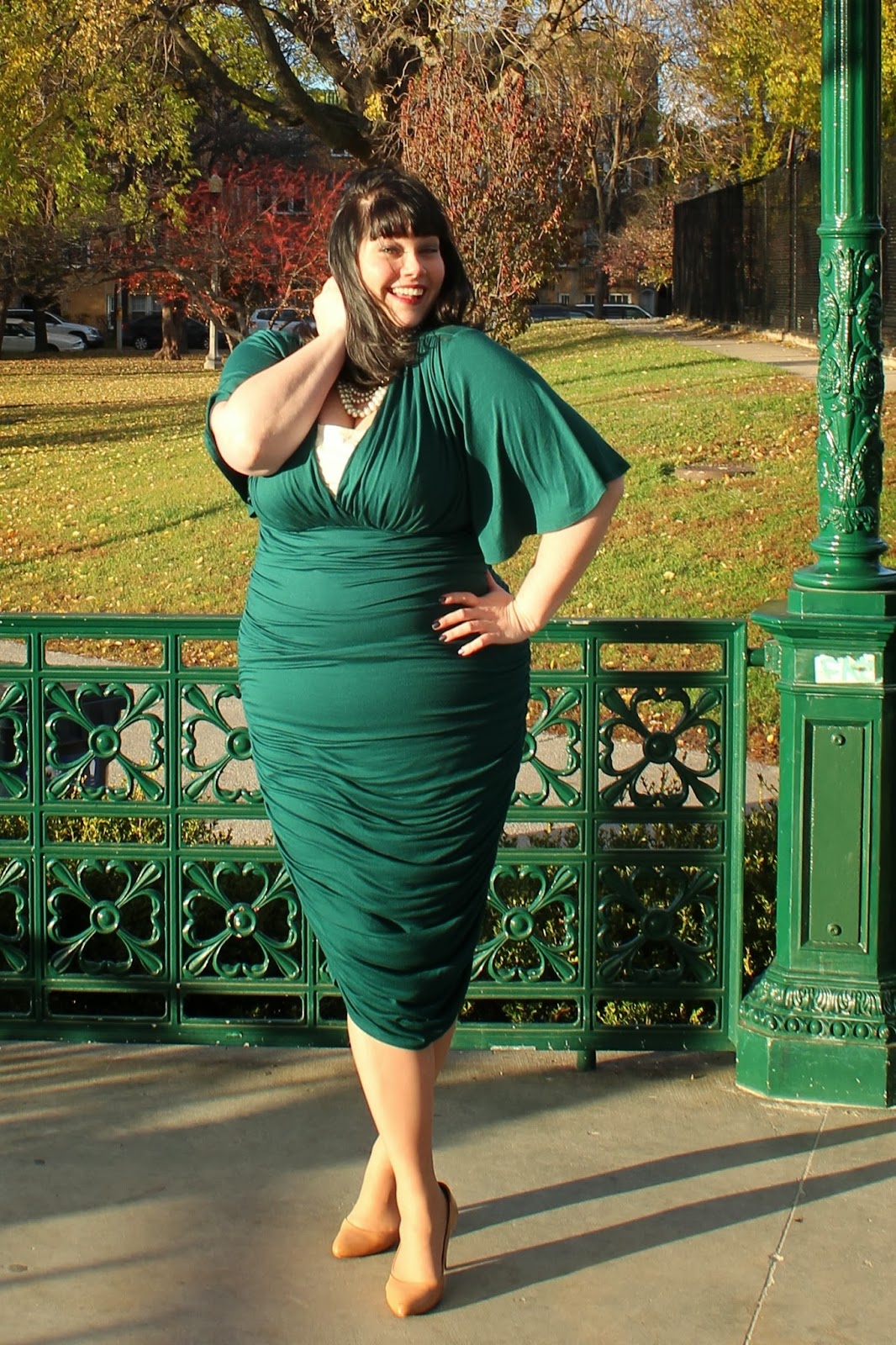 Feeling like a curvy bombshell in Kiyonna's Rumor Ruched Dress