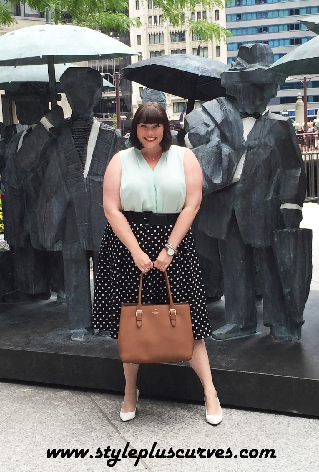 Plus Size OOTD: City Chic Polka Dot Midi Skirt on a Rainy Day