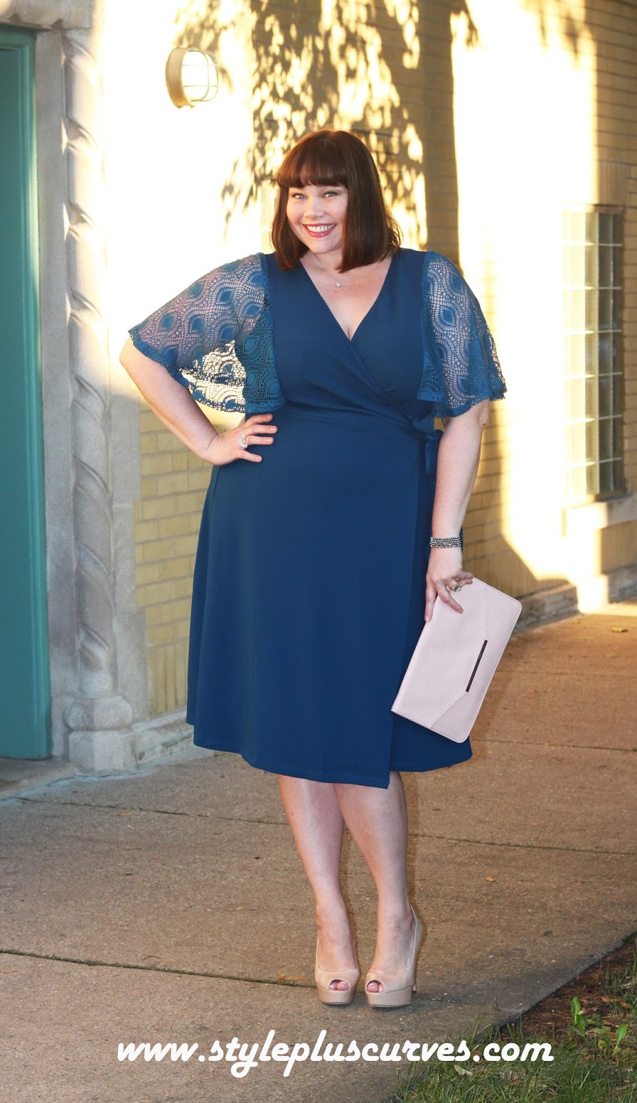 Plus Size Wrap Dress in Peacock Blue from Kiyonna
