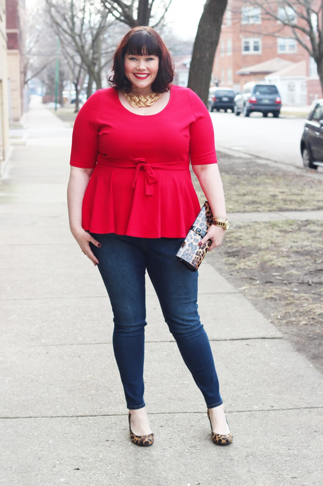 Plus Size Red Peplum Top and Skinny Jeans from Fashion to Figure