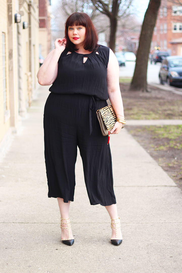 Black Cropped Plus Size Jumpsuit from Avenue