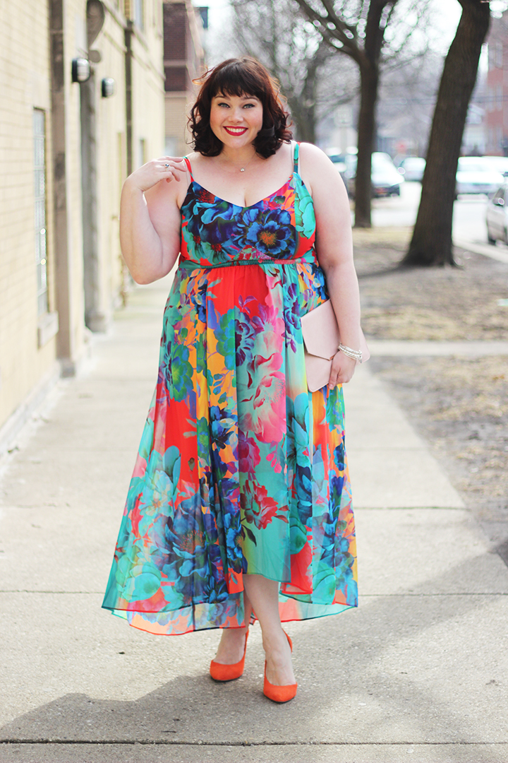 Neon Florals in Sunset Hues in this City Chic Dress