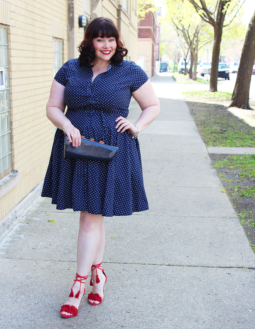 Plus Size Polka Shirtdress and Red Heels