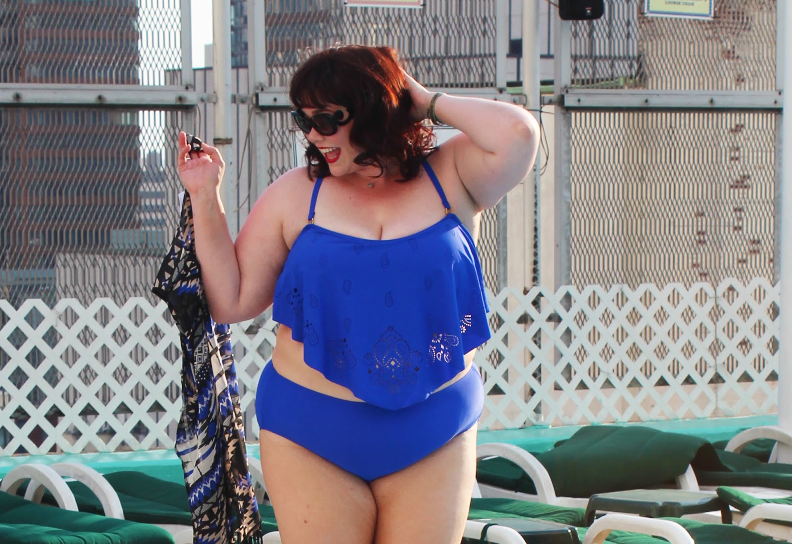 Plus Size Blogger Amber from Style Plus Curves in a Plus Size Bikini from Always for Me, Golden Confidence Pool Party, New York Rooftop