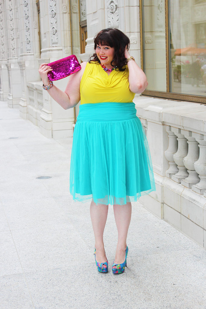Plus Size Blogger in a Kiyonna Teal Tulle Skirt from Gwynnie Bee
