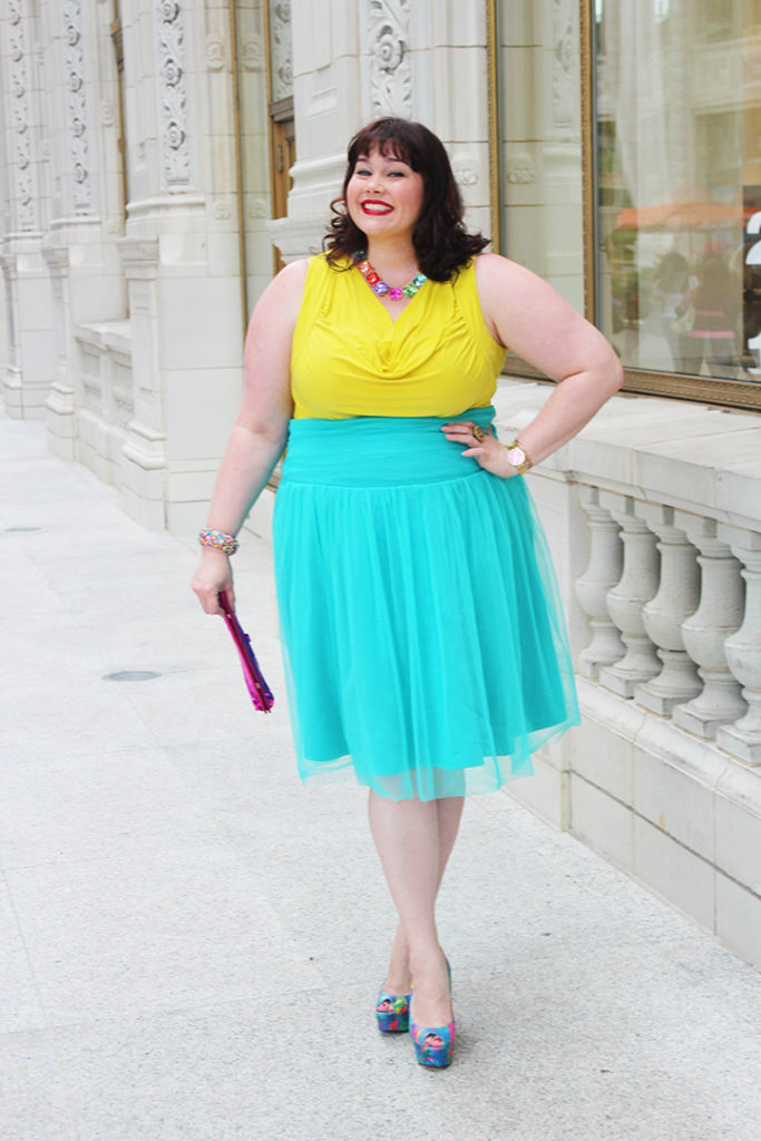 Plus Size Blogger in a Kiyonna Teal Tulle Skirt from Gwynnie Bee