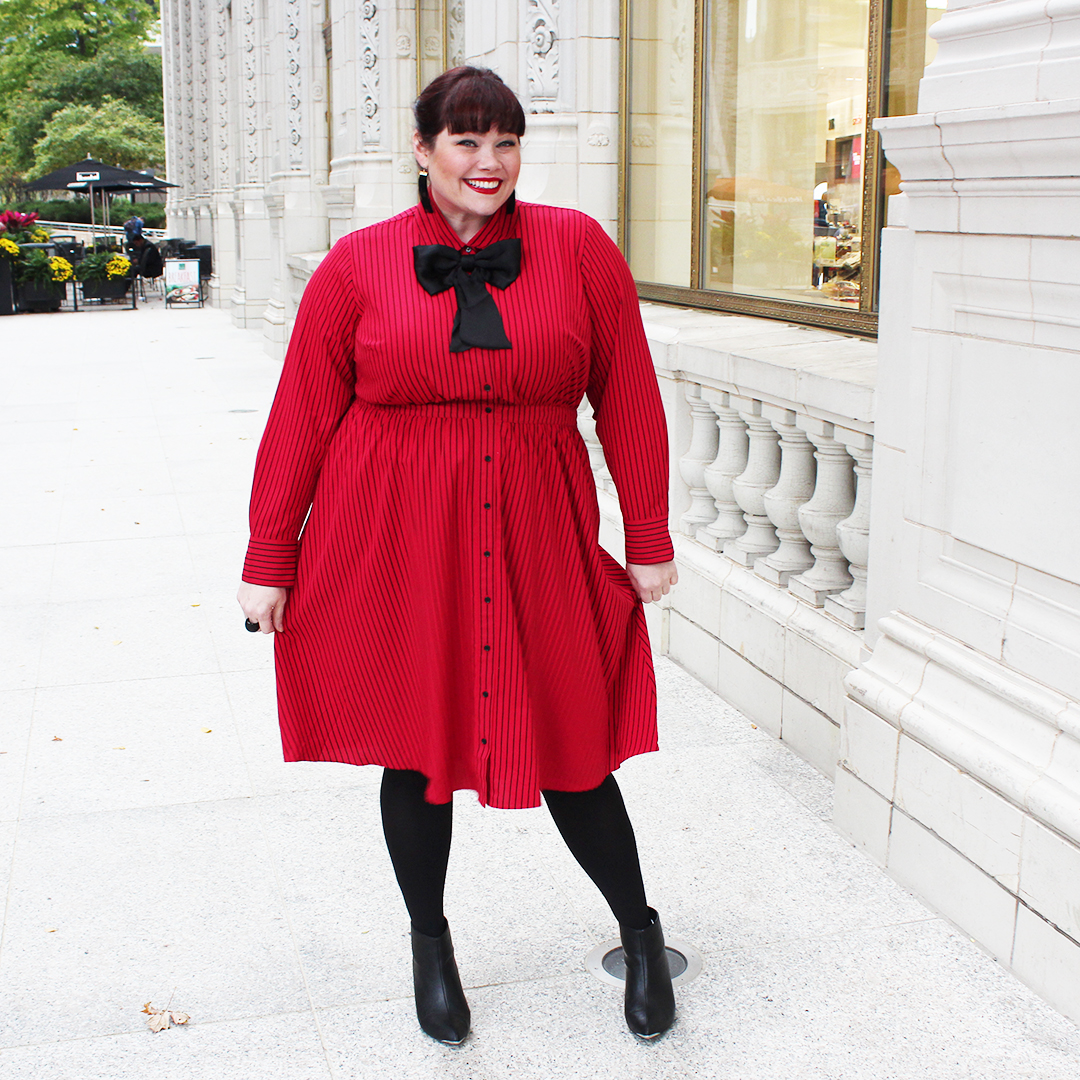 Chicago Plus Size Blogger Amber from Style Plus Curves in Lane Bryant x Glamour Collection red and black dress