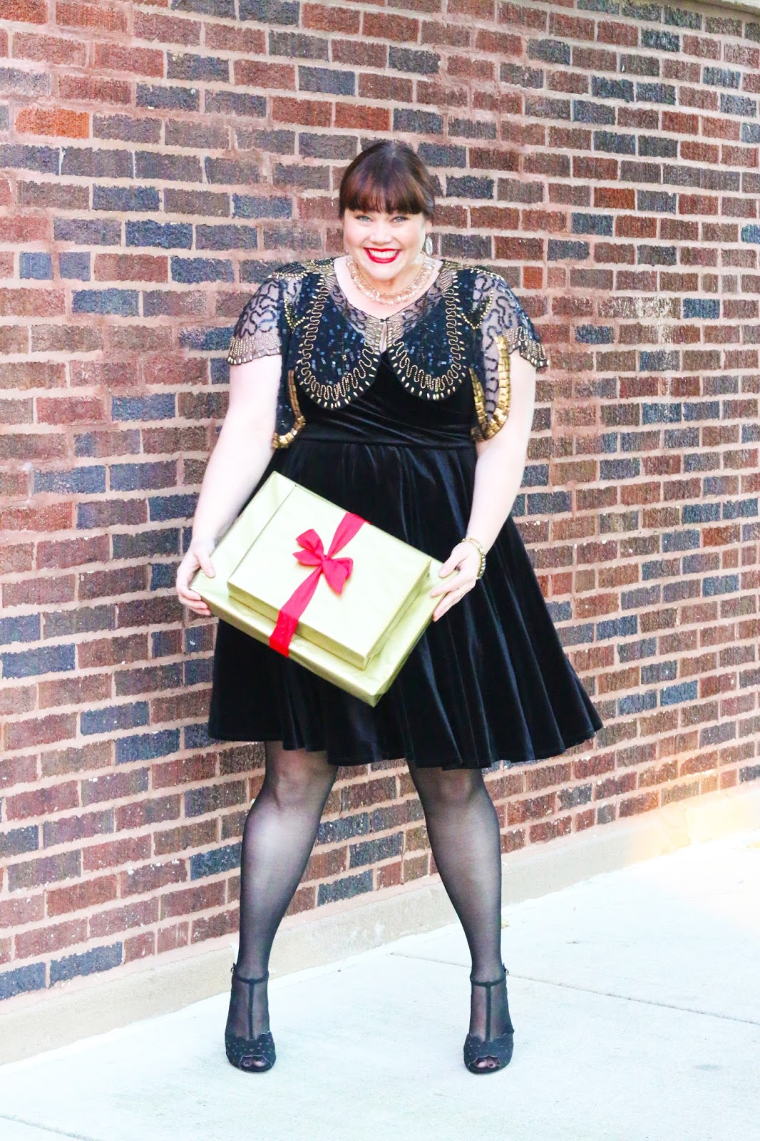 Plus Size Blogger Amber from Style Plus Curves in a Black Velvet Dress from Torrid, Holiday style, plus size style