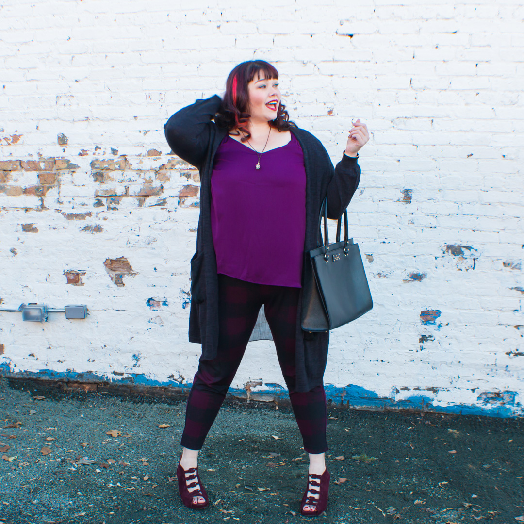 Plus Size Blogger Amber from Style Plus Curves in a Melissa McCarthy Cardigan with Chiffon Back