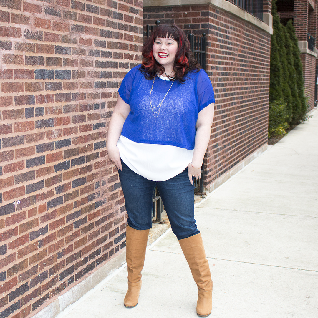 Plus Size Casual Outfit with Blue Cropped City Chic shirt from Gwynnie Bee