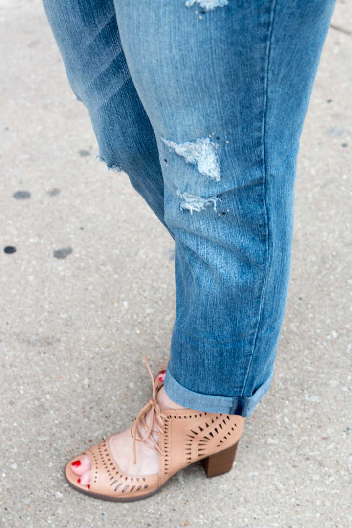 Close Up of Distressed Denim from Avenue