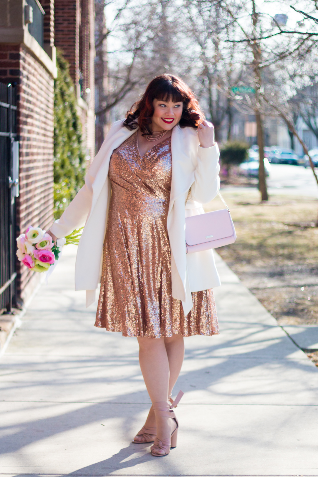 Sydney's Closet, Rose Gold Sequin Dress, Plus Size Cocktail Dress, Chicago Blogger, Plus Size Blogger, Style Plus Curves