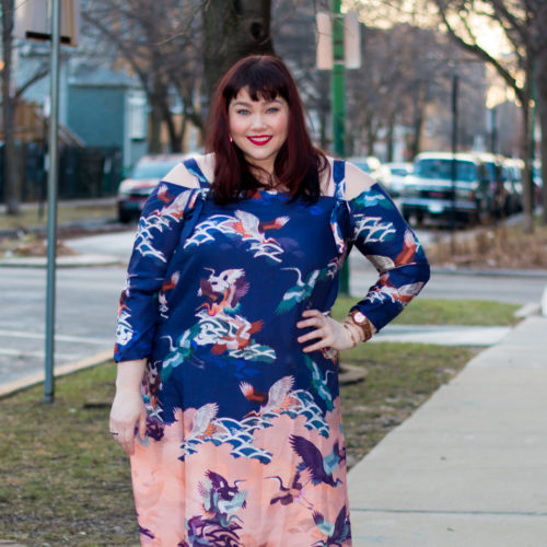 ASOS Curve Cold Shoulder Dress in Bird Floral Print