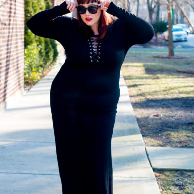 Forever 21 Plus Size Black Lace-Up Midi Dress