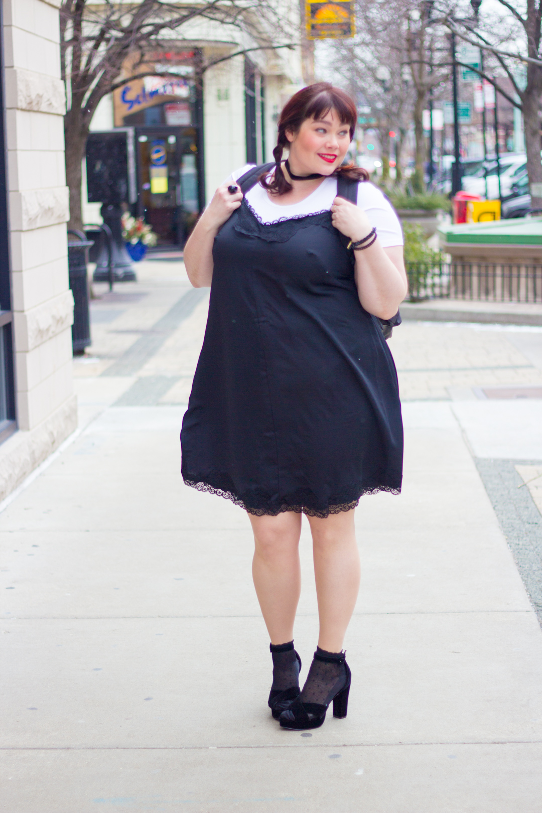 Chicago Plus Size Blogger wears a Glamour x Lane Bryant Slip Dress and rocks the 90s Fashion Trend T-shirts Under Slipdresses