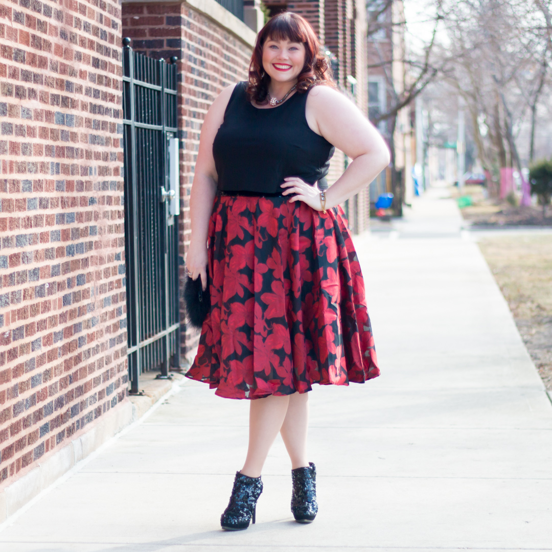 Sydney's Closet Gabriella Party Dress Red and Black Floral