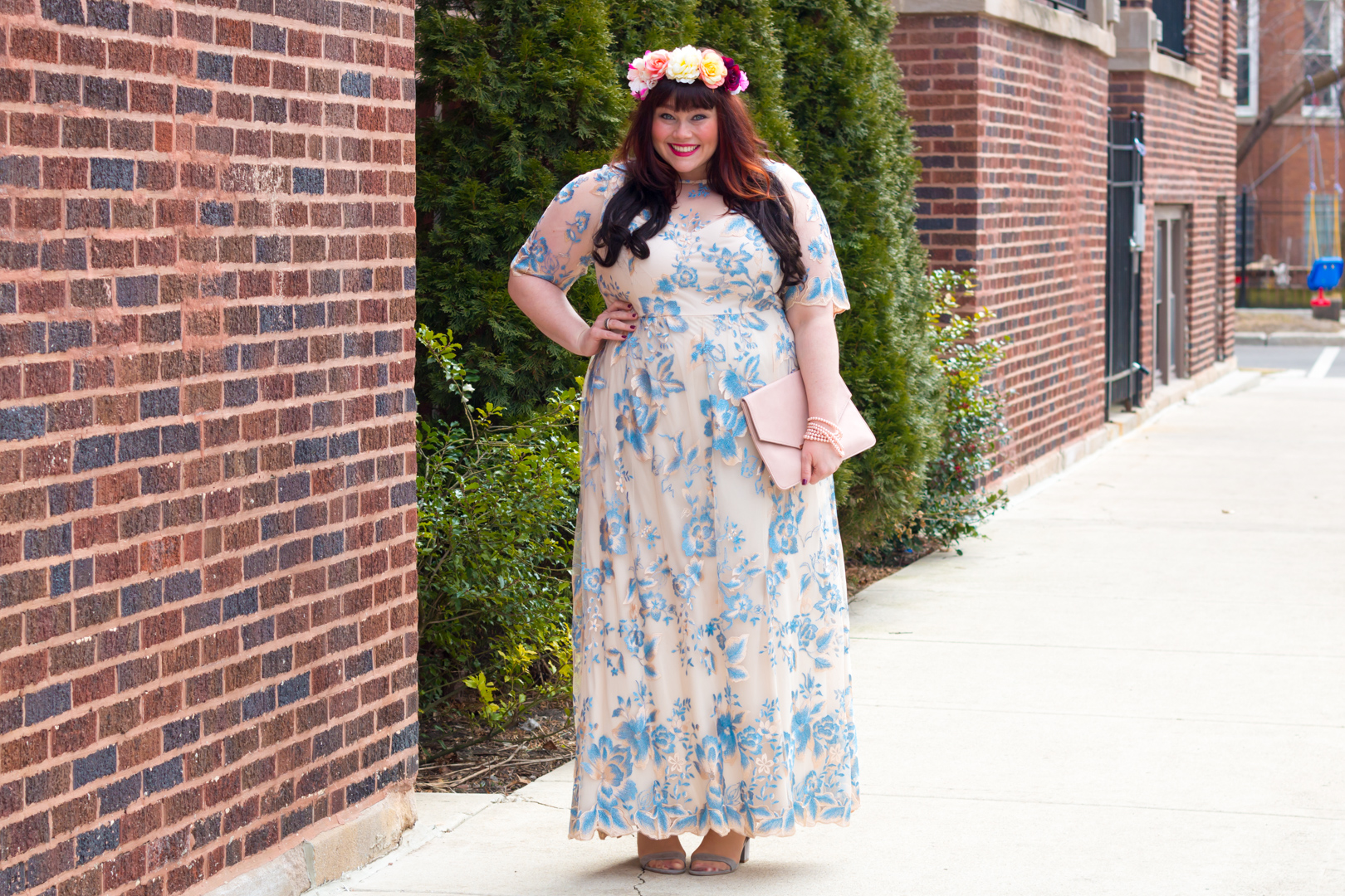 Plus Size Blogger in Adrianna Papell Plus Size Gown from Nordstrom