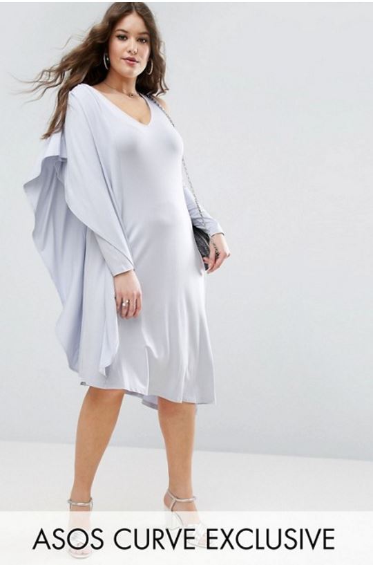 ASOS CURVE Asymmetric Drape Midi Dress with One Sleeve
