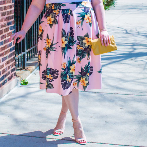 Pink and Palm Print Plus Size Floral Skirt from Asos Curve