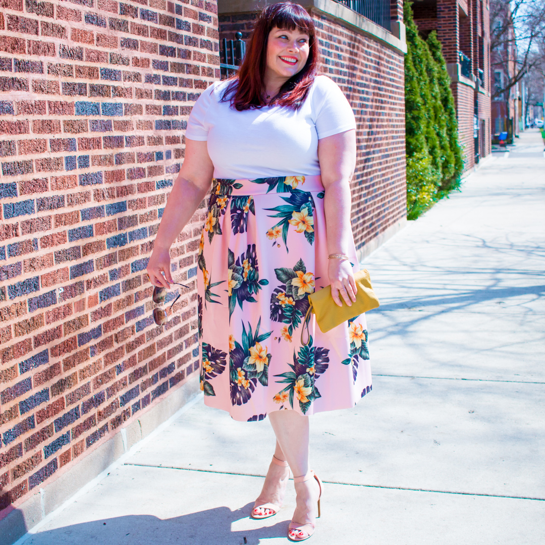 Pink and Palm Print Plus Size Floral Skirt from Asos Curve