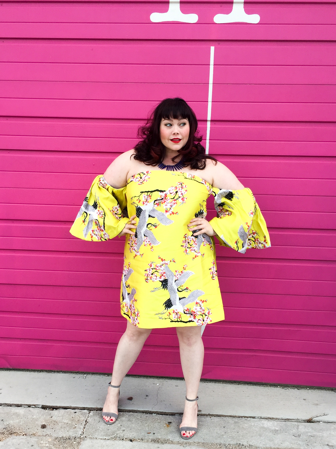 Chicago Plus Size Blogger in ASOS CURVE Extreme Ruffle Sleeve Jacquard Mini Dress 