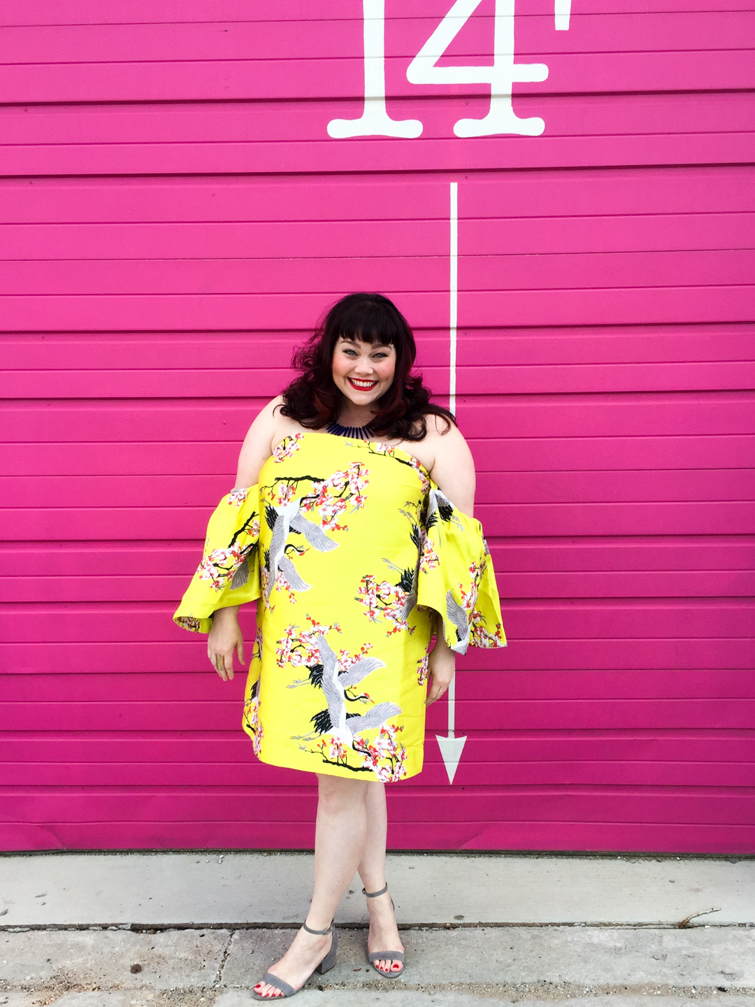 Plus Size Blogger in ASOS CURVE Extreme Ruffle Sleeve Jacquard Mini Dress 