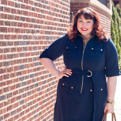 Chicago Blogger in Navy Shirt Dress from Avenue, Best Plus Size Work Wear