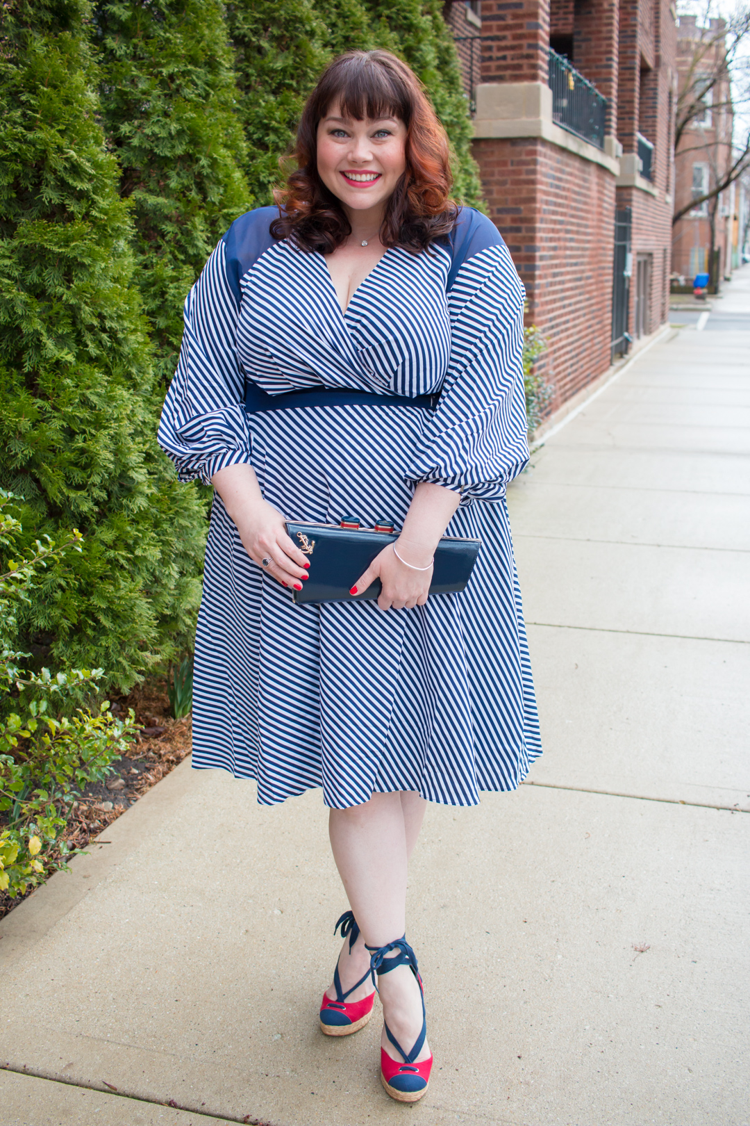 Plus Size Blogger in Striped Wrap Dress by Prabal Gurung by Lane Bryant