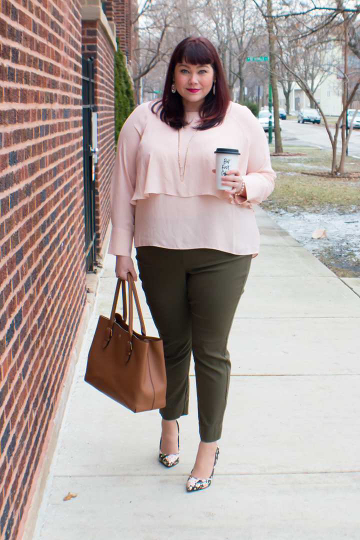 Chicago Plus Size Blogger wears Olive and Blush outfit from Target Who What Wear Collection