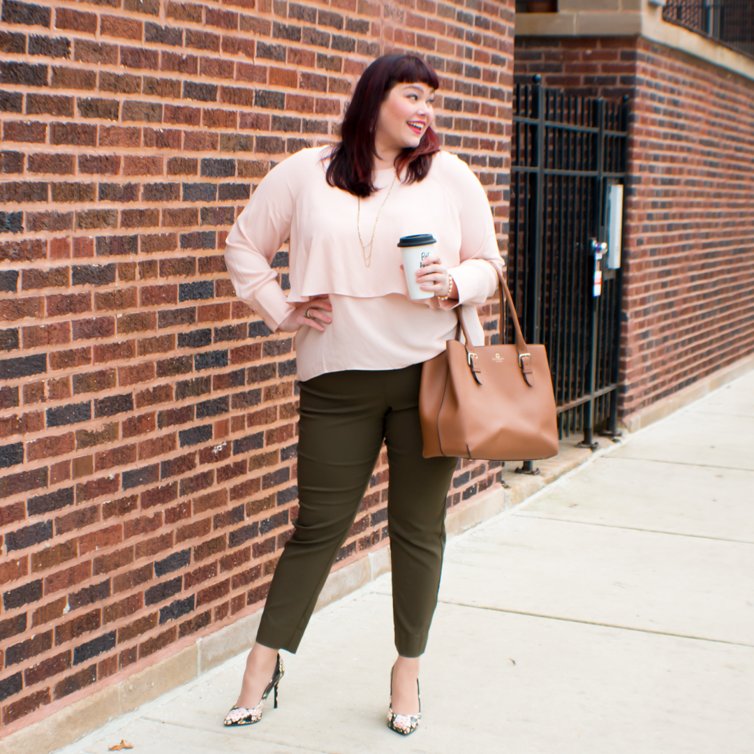 Chicago Plus Size Blogger wears Olive and Blush outfit from Target Who What Wear Collection