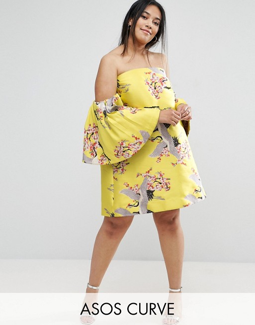 ASOS CURVE Extreme Ruffle Sleeve Jacquard Mini Dress