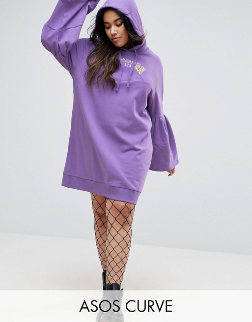 ASOS CURVE Hoody Dress With Bell Sleeves And Spliced Print