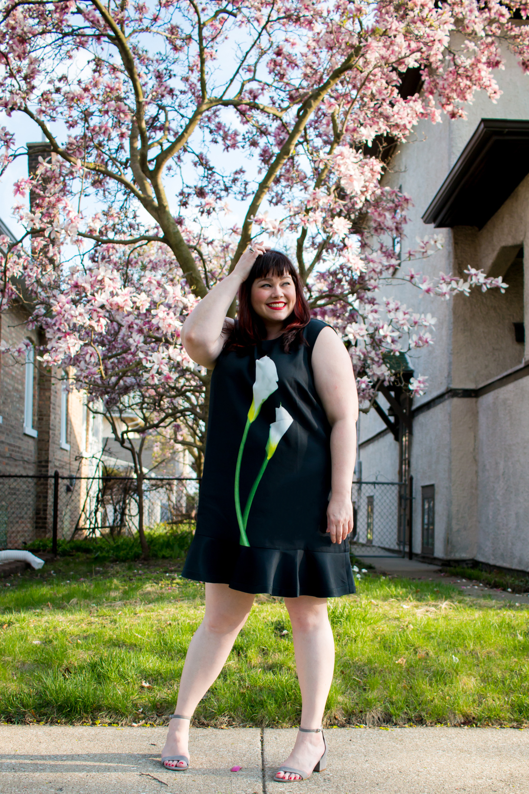 Plus Size Blogger wearing Calla Lily Dress from Victoria Beckham x Target collection