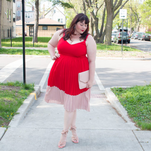 Lost Ink Red and Pink Pleated Tea Dress from Asos