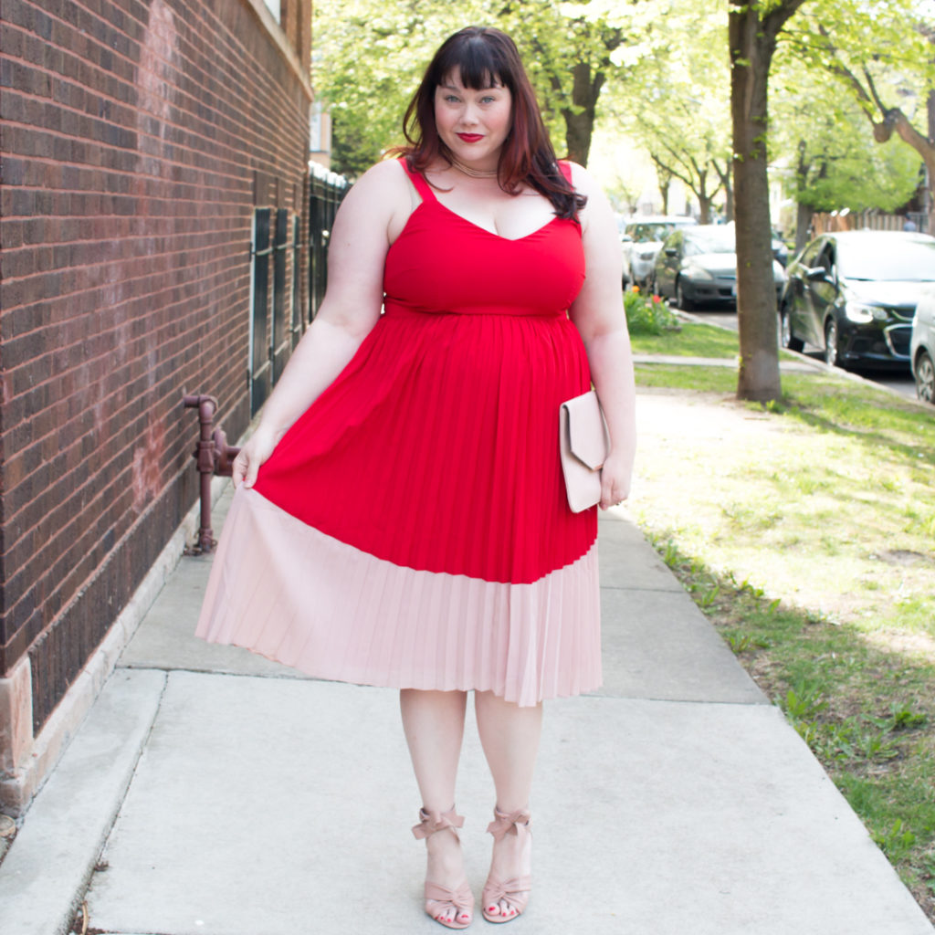 Lost Ink Red and Pink Pleated Tea Dress from Asos