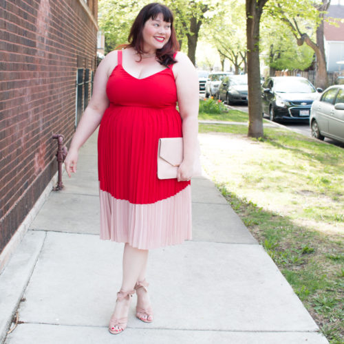 Lost Ink Red and Pink Pleated Tea Dress from Asos