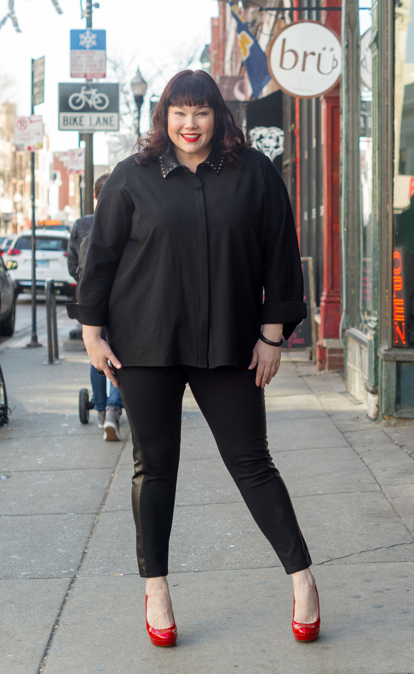 Misook, faux leather stud collar blouse, Plus Size Style, Plus Size Fashion, Style Plus Curves, Chicago Blogger, Chicago Plus Size Blogger, Plus Size Blogger, Amber McCulloch