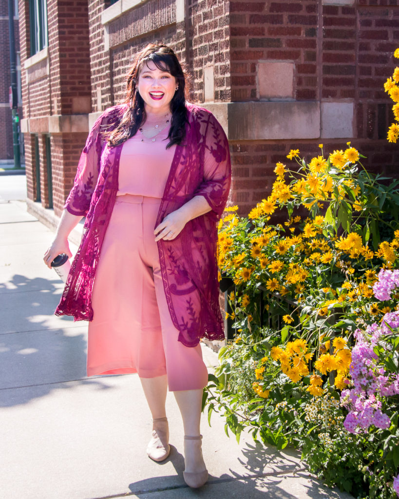 pink and burgundy outfit from lane bryant