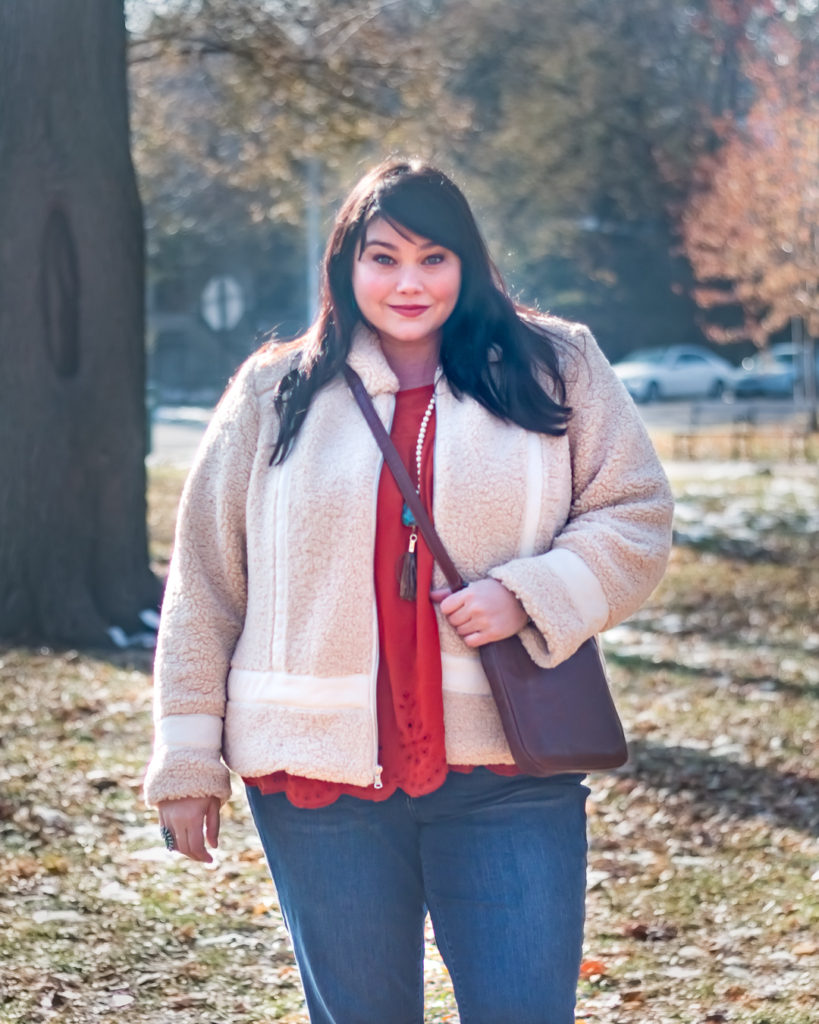 Plus Size Fall Outfit, Shearling Jacket from QVC