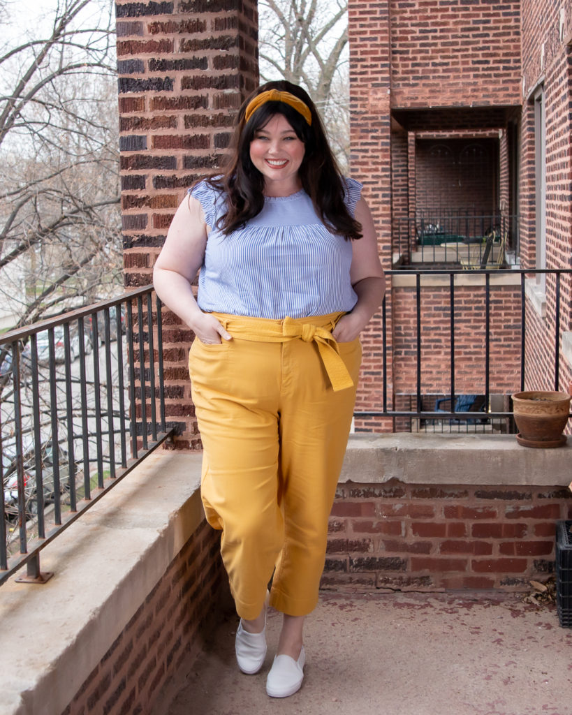 Loft Plus Size Yellow Pants and Blue Top - OOTD