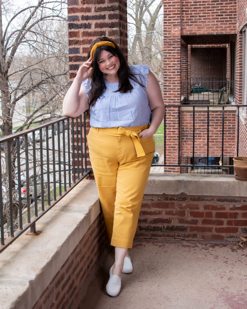 Loft Plus Size Yellow Pants and Blue Top - OOTD