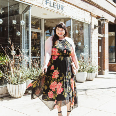 Plus Size Model Amber in Plus Size Floral Dress from Anthropologie