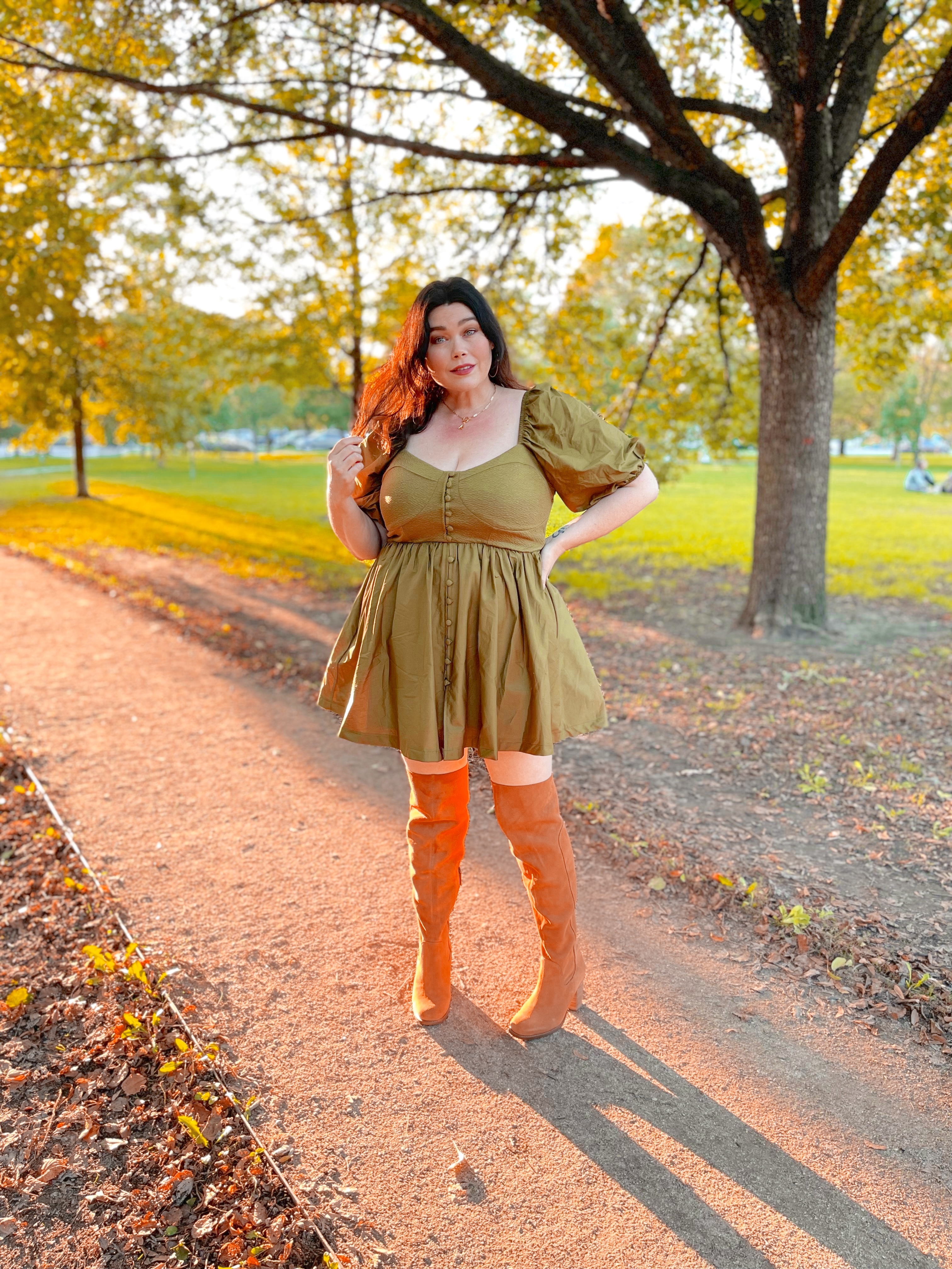 Green Plus Size Dress with OTK Boots