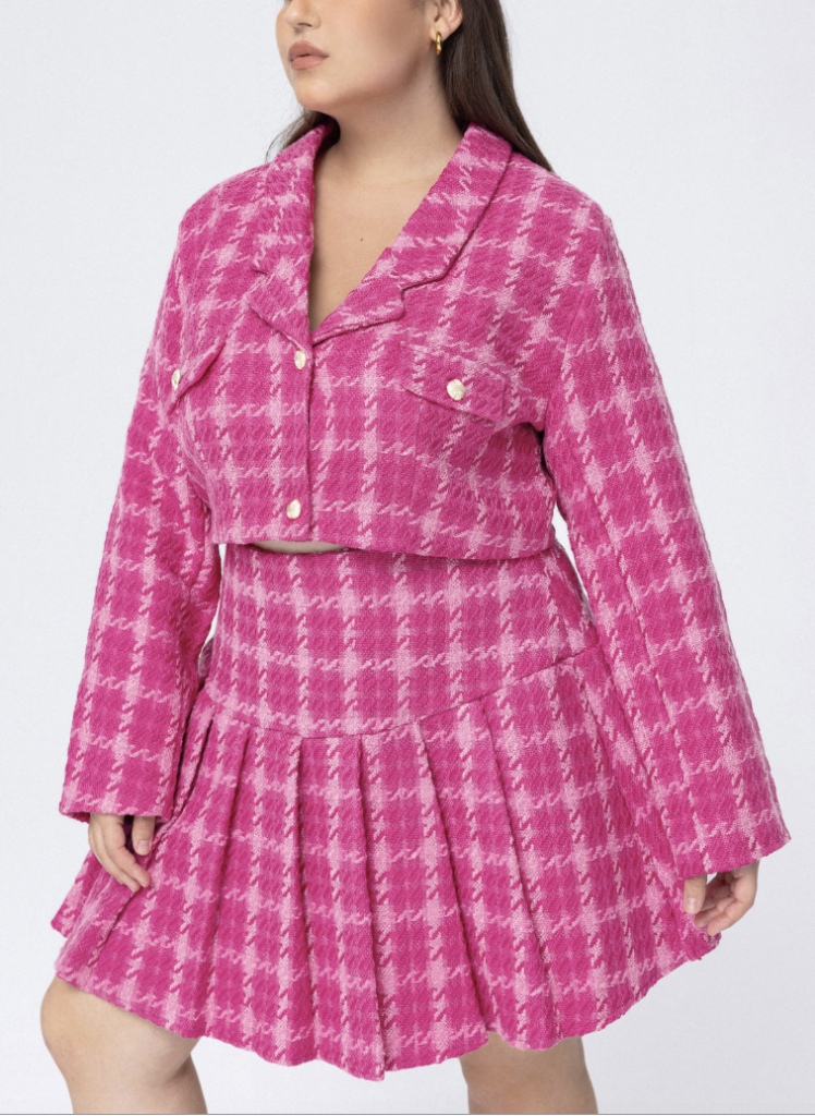Plus Size Pink Cropped Tweed Blazer