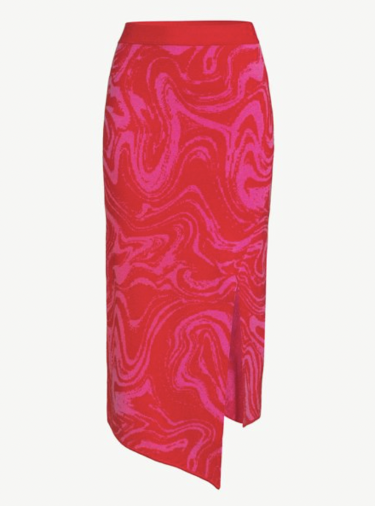 Pink and Red Asymmetrical Midi Skirt