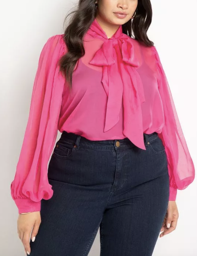 Pink Chiffon Bow Blouse